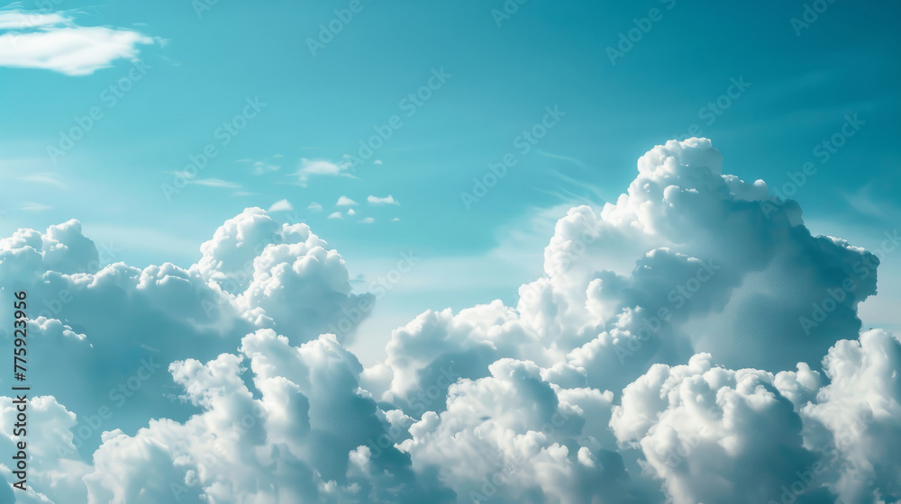 Fototapeta premium White clouds in a sunny blue sky, peaceful spring ambiance background