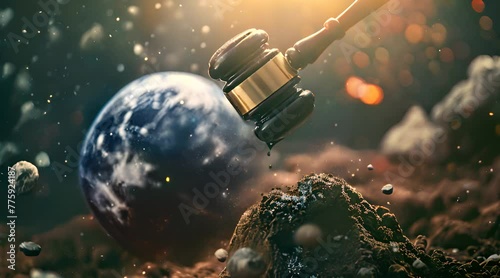 legal hammer with earth background photo