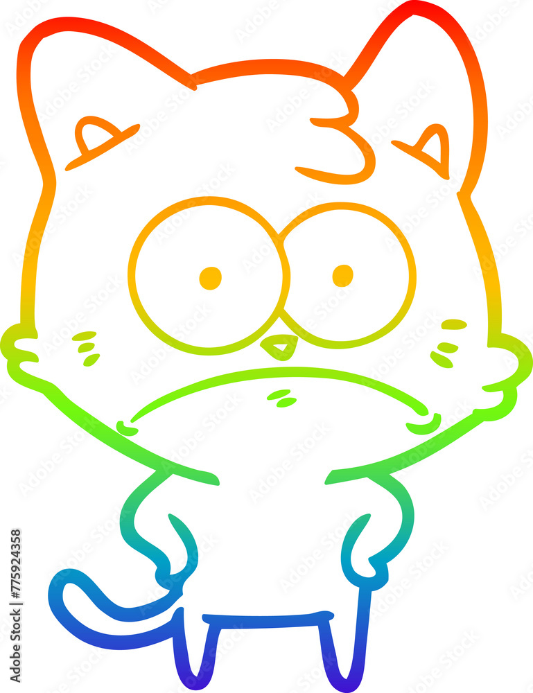 Obraz premium rainbow gradient line drawing of a cartoon nervous cat