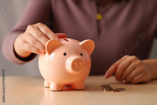 Coin Insertion into Piggy Bank Savings