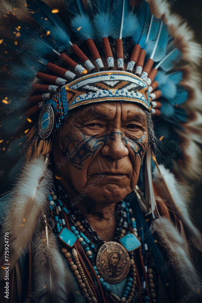 Elder Native American Chief in Regalia