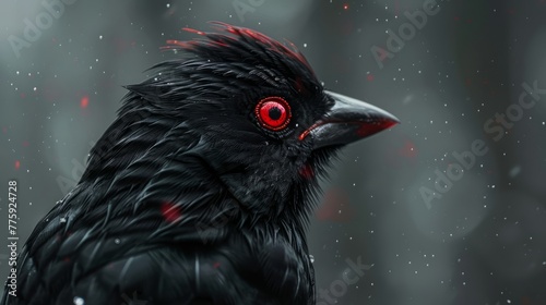Black and Red Bird With Red Eyes