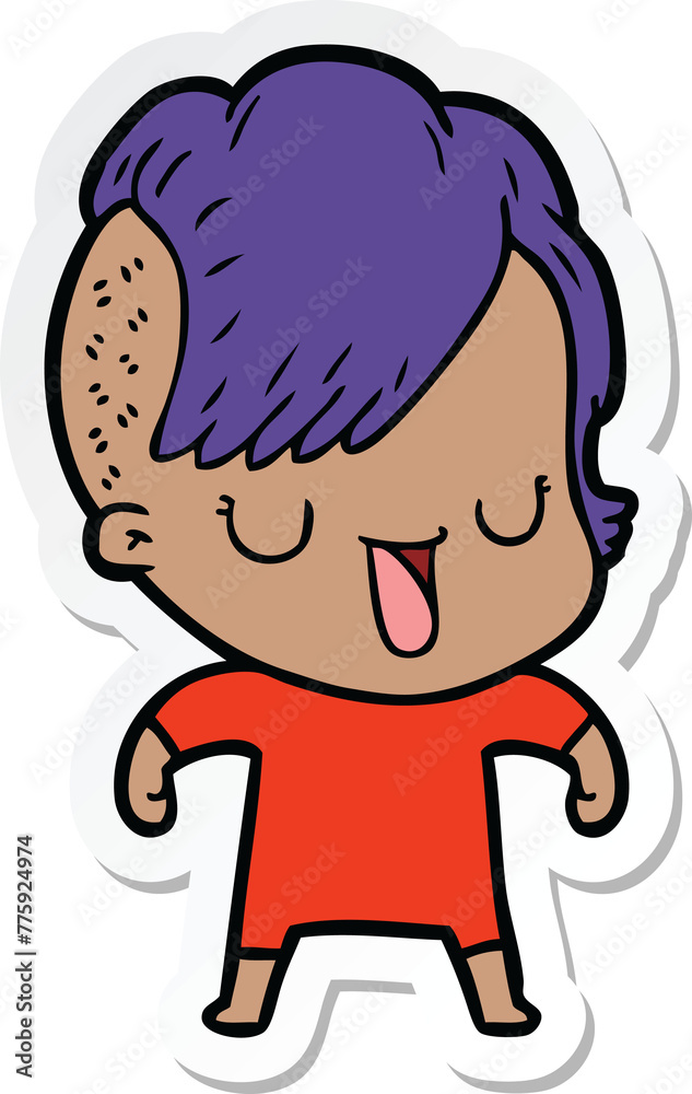 sticker of a cute cartoon girl with hipster haircut