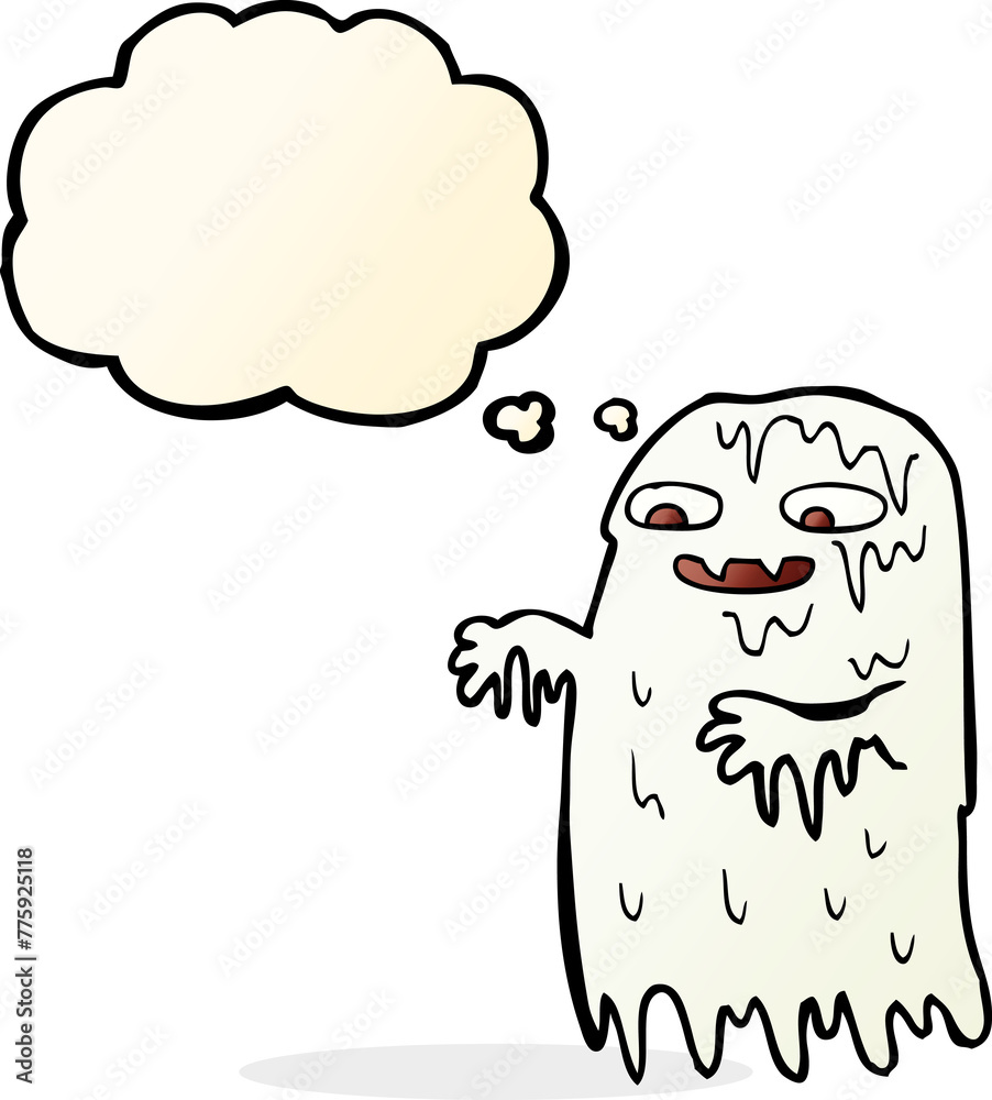 cartoon gross slime ghost with thought bubble