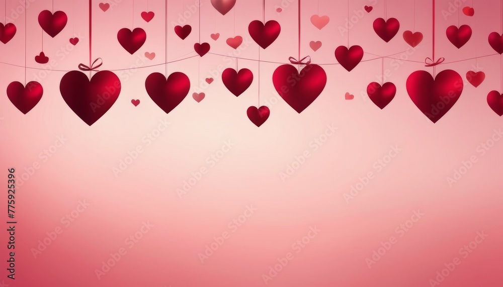 A charming background illustration with various red hearts hanging from above, perfect for themes of love and Valentine's Day