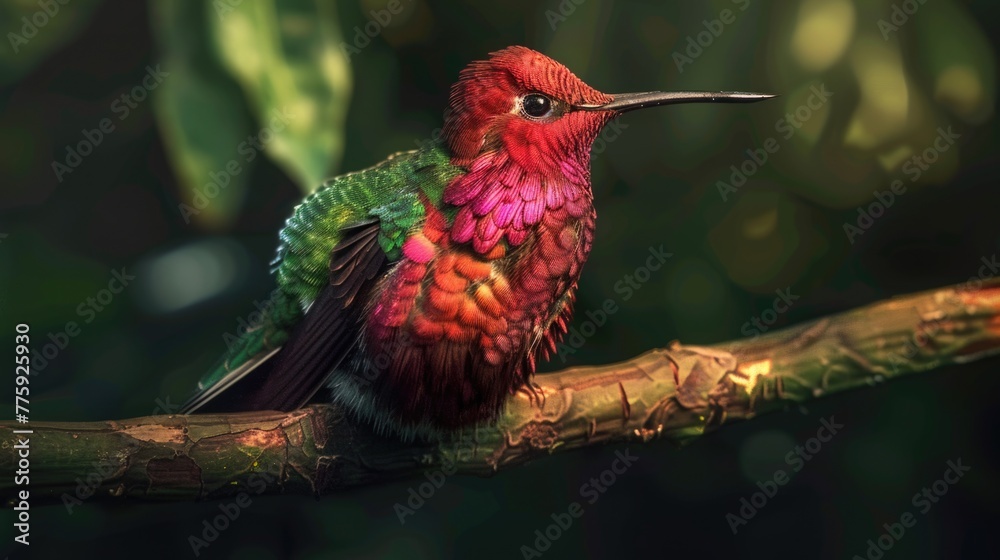 Fototapeta premium A vibrant hummingbird perched on a tree branch. Perfect for nature and wildlife themes
