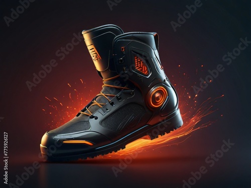 sport racing boots withe flame background. generative AI.