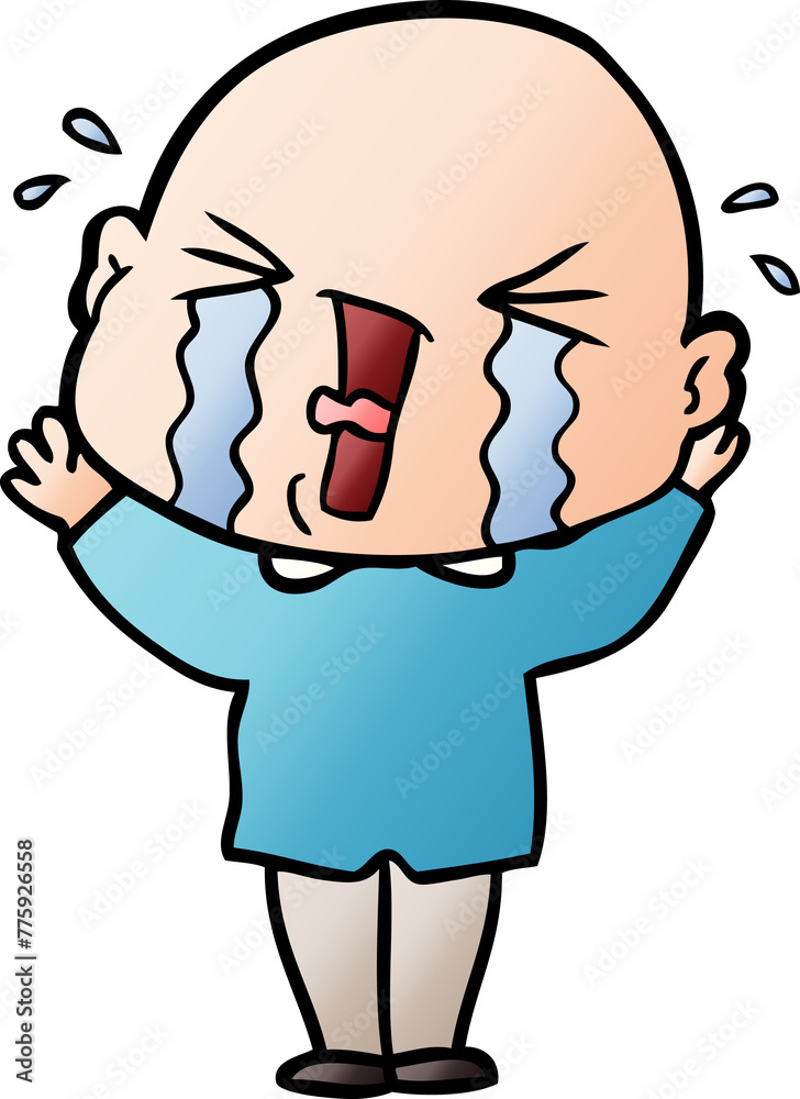 cartoon crying bald man