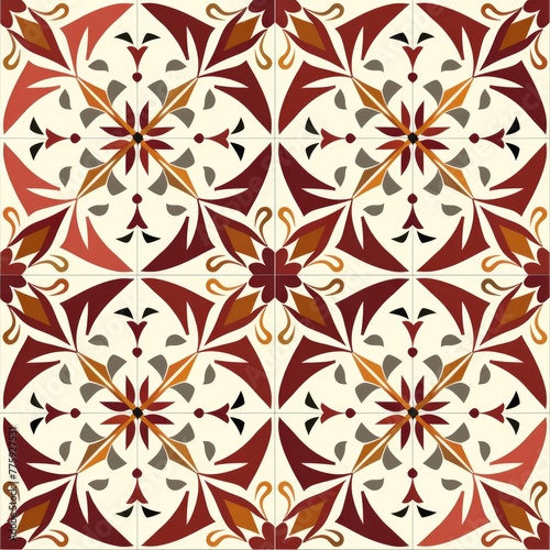 Circular red and white tile design  suitable for backgrounds or flooring
