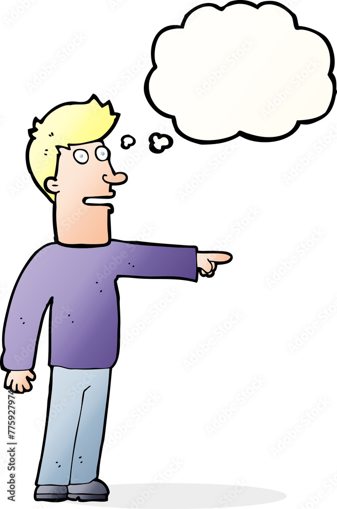 cartoon man pointing with thought bubble cartoon man pointing with thought bubble
