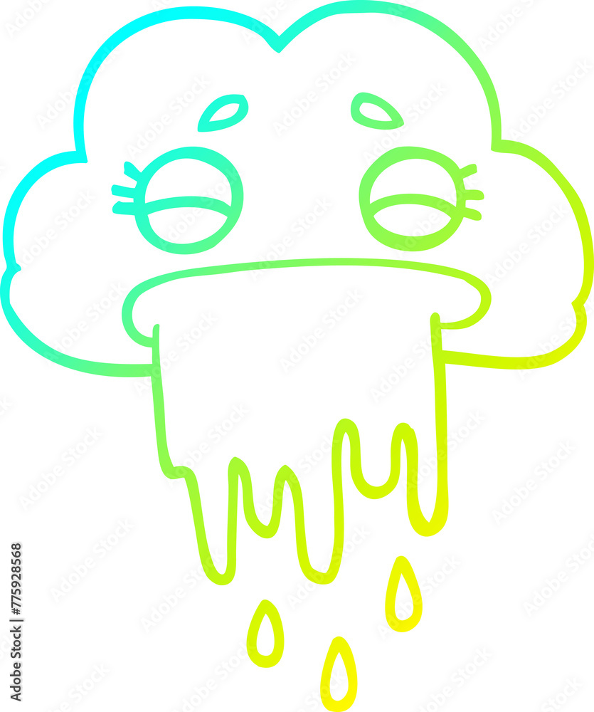 cold gradient line drawing of a cartoon rain cloud cold gradient line drawing of a cartoon rain cloud