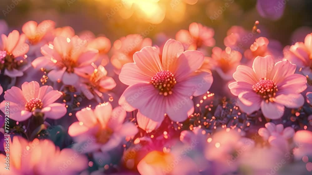 kawaii flower field colorful spring. Cute happy flowers, spring floral nature border. Kids kawaii plants 4k video colorful