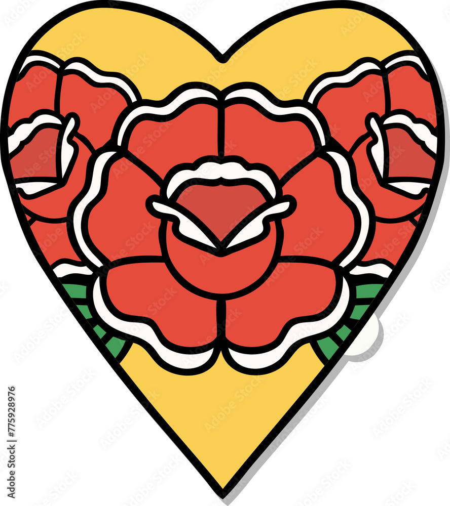 sticker of tattoo in traditional style of a heart and flowers sticker of tattoo in traditional style of a heart and flowers