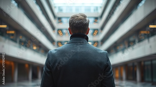Mature businessman in a modern building interior. Stylish professional portrait for corporate and career-oriented design