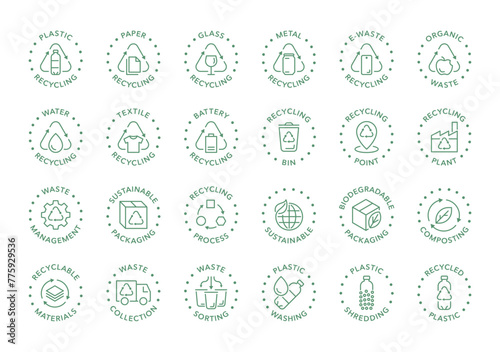 Recycling vector icon logo badge collection
