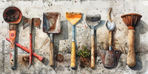 Various tools displayed on a wall. Suitable for DIY projects
