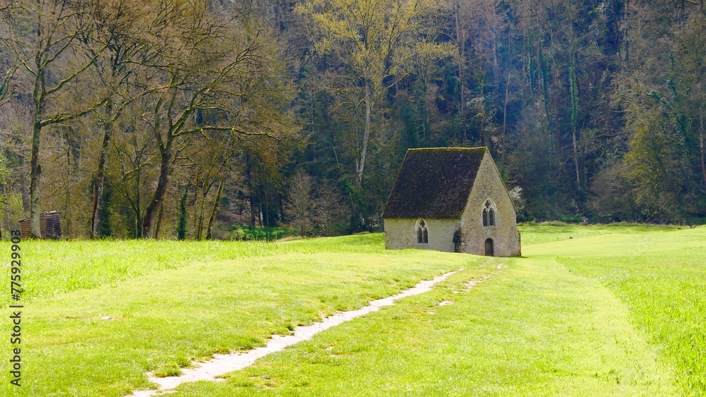 Obraz premium Chapel of Petit Saint-Céneri in Saint-Céneri-le-Gérei in the Orne region of the Alpes Mancelles France 