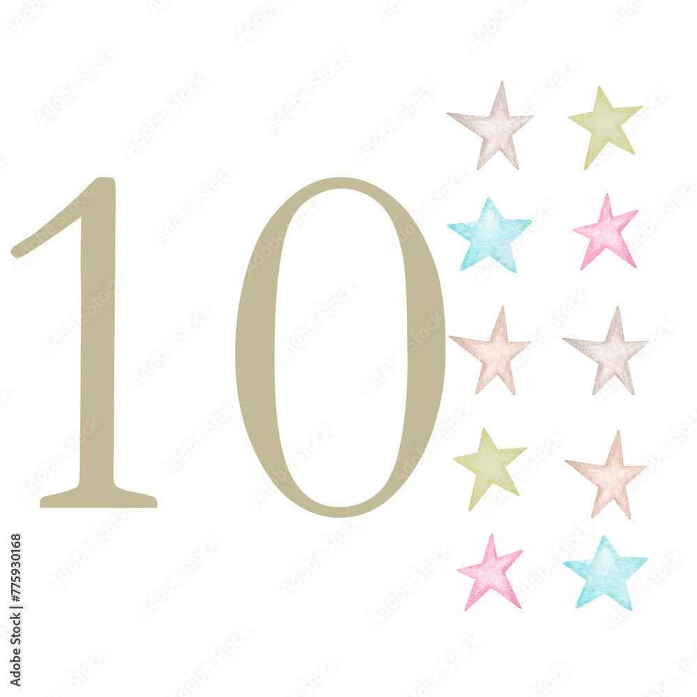 Number 10. Cards with numbers for children. Educational material ...