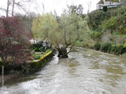 The Sarthe river at Saint-Céneri-le-Gérei in the Orne Alpes Mancelles region France Europe