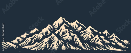 Simplistic Mountains. Vintage woodcut engraving style vector illustration