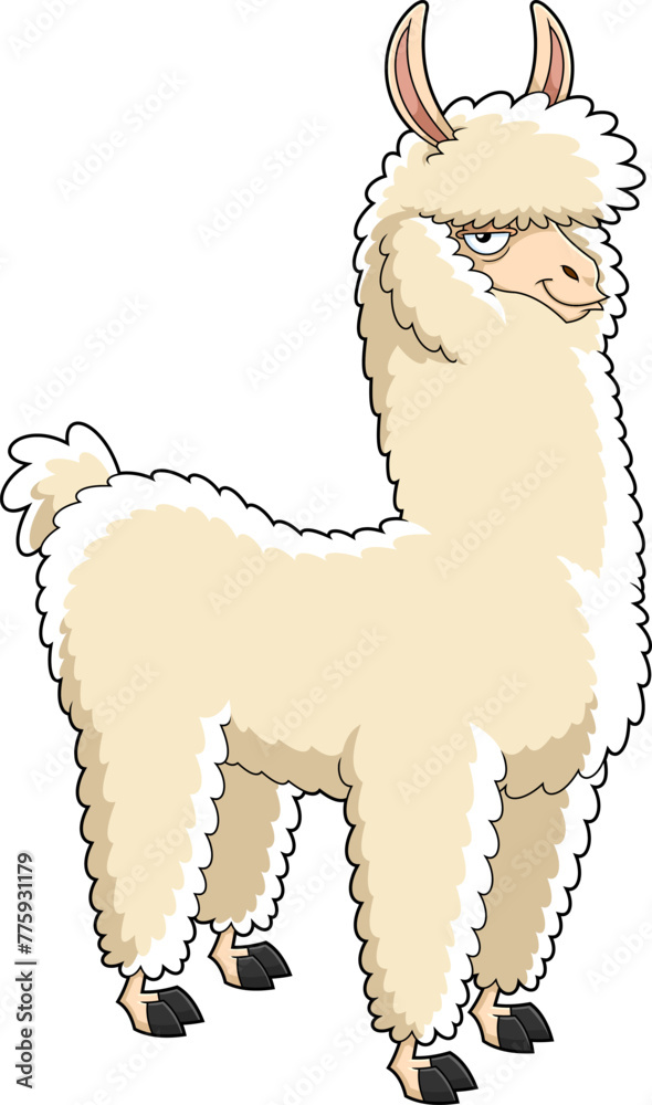 Fototapeta premium Llama Animal Cartoon Character. Vector Hand Drawn Illustration Isolated On Transparent Background