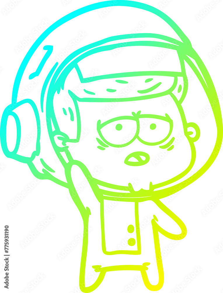 cold gradient line drawing of a cartoon tired astronaut