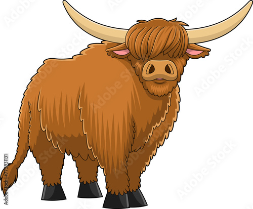 Highland Cow Animal Cartoon Character. Vector Hand Drawn Illustration Isolated On Transparent Background © HitToon.com