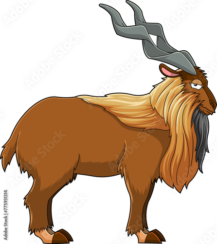 Markhor Animal Cartoon Character. Vector Hand Drawn Illustration Isolated On Transparent Background