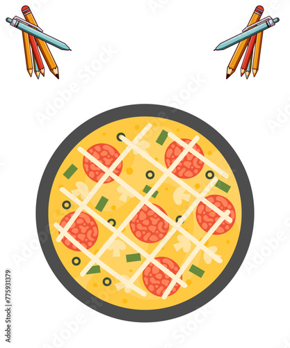 Colorful Round Tasty Pizza vector.