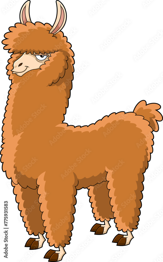 Fototapeta premium Brown Llama Animal Cartoon Character. Vector Hand Drawn Illustration Isolated On Transparent Background