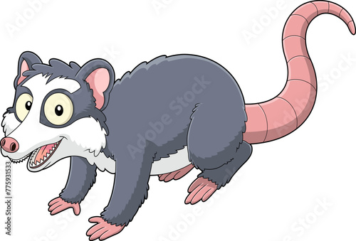 Possum Animal Cartoon Character. Vector Hand Drawn Illustration Isolated On Transparent Background