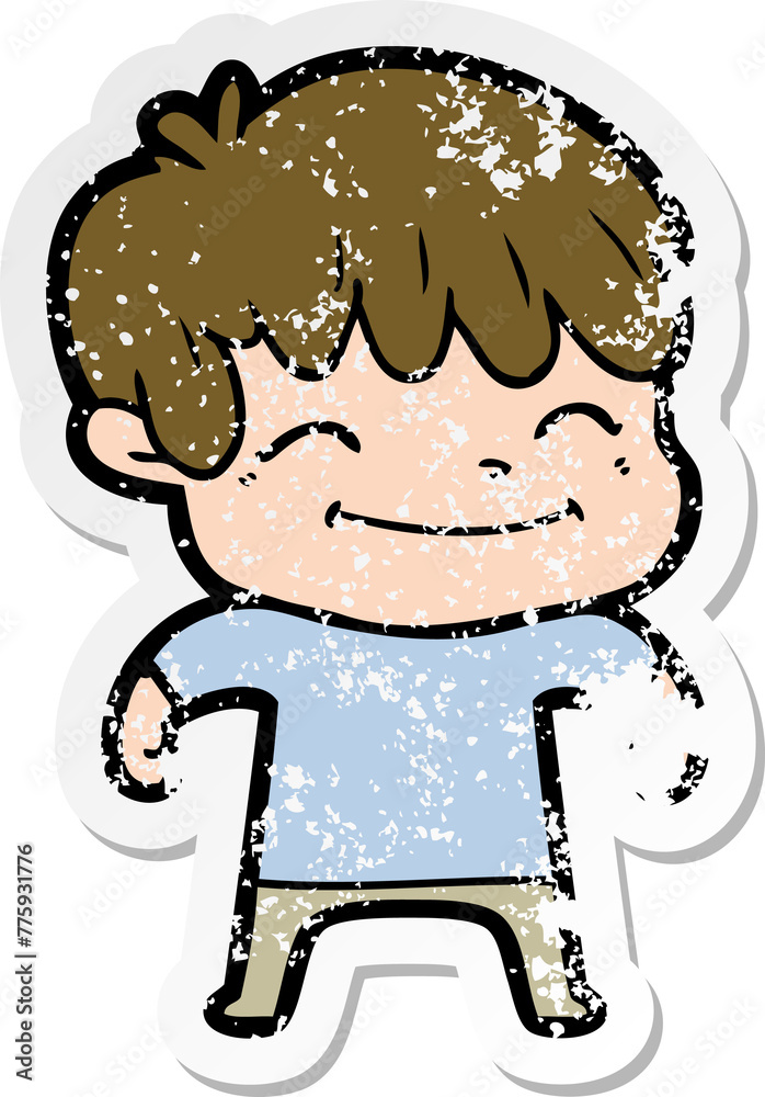distressed sticker of a happy cartoon boy distressed sticker of a happy cartoon boy