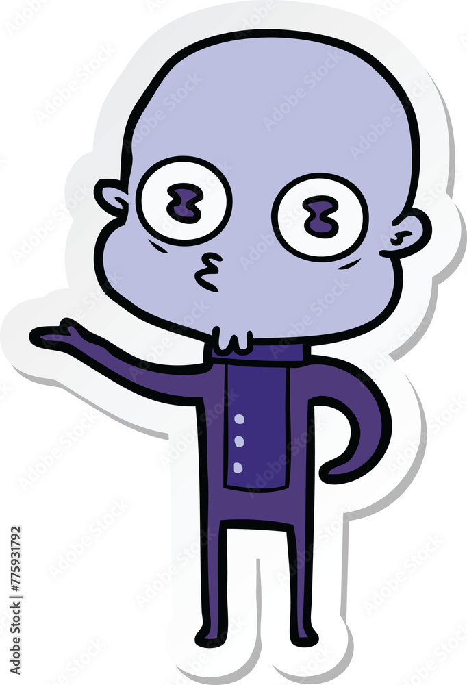sticker of a cartoon weird bald spaceman sticker of a cartoon weird bald spaceman