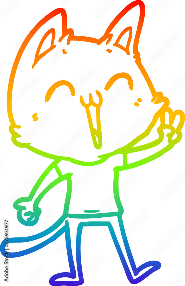 rainbow gradient line drawing of a happy cartoon cat meowing rainbow gradient line drawing of a happy cartoon cat meowing