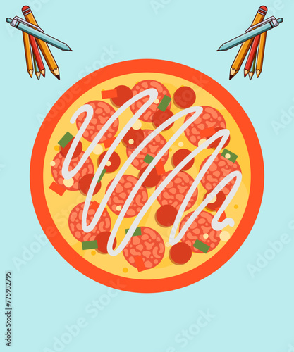 Colorful Round Tasty Pizza vector.