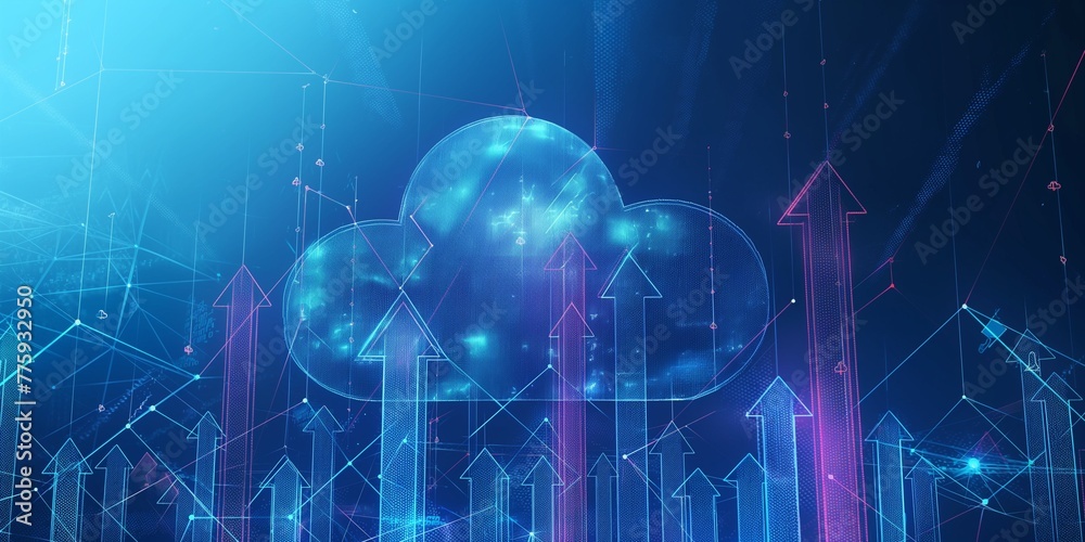 Abstract cloud storage icon with arrows up and down and Japanese ...