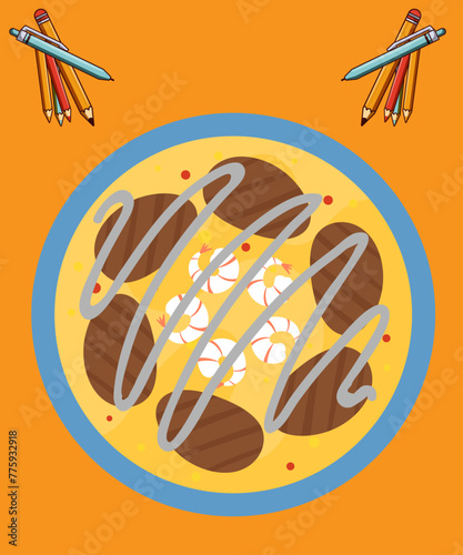 Colorful Round Tasty Pizza vector.