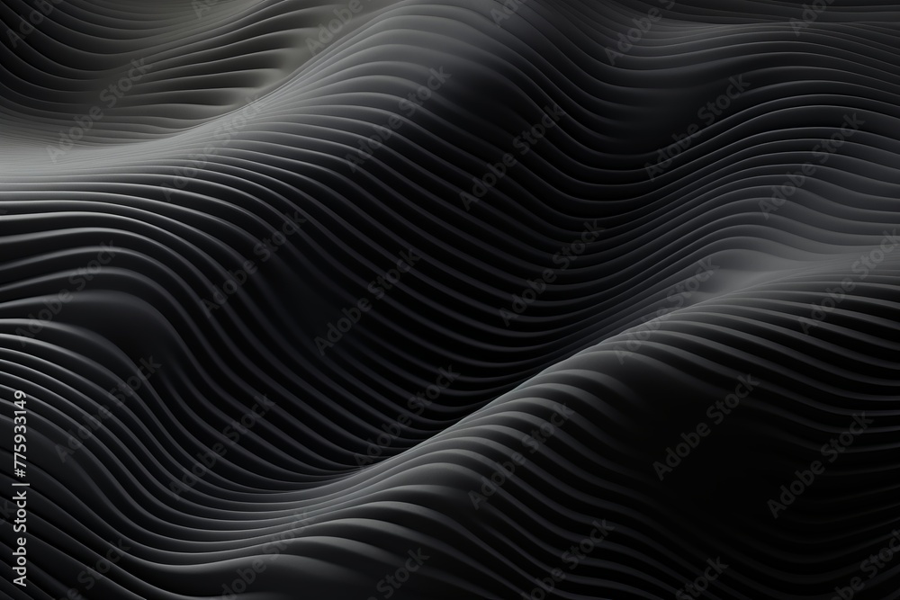 A stark black and white composition featuring repetitive wavy lines that evolve and intersect throughout the frame, creating a dynamic and minimalist backdrop A stark black and white composition featuring repetitive wavy lines that evolve and intersect throughout the frame, creating a dynamic and minimalist backdrop