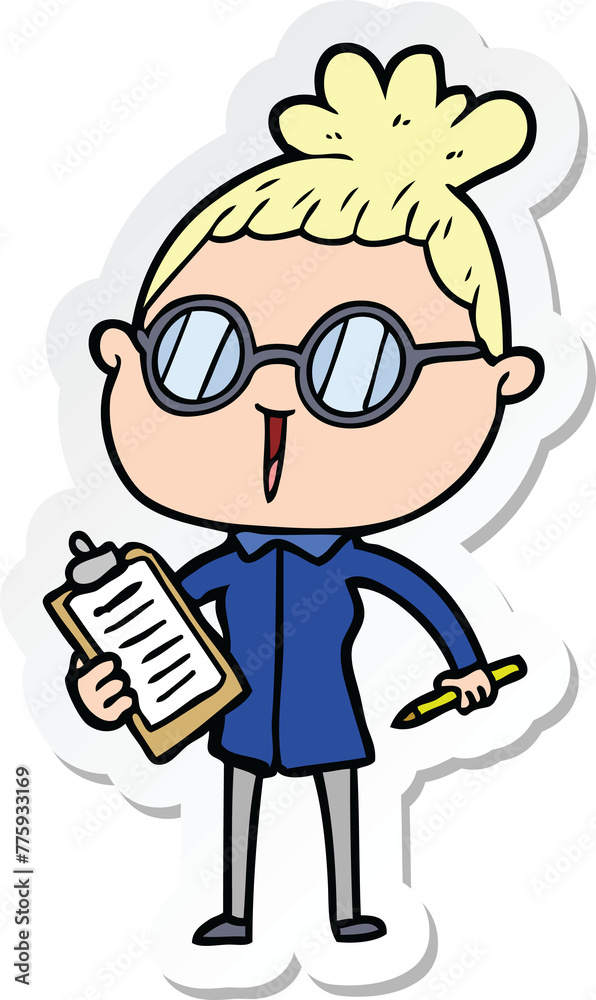 sticker of a cartoon woman wearing spectacles sticker of a cartoon woman wearing spectacles