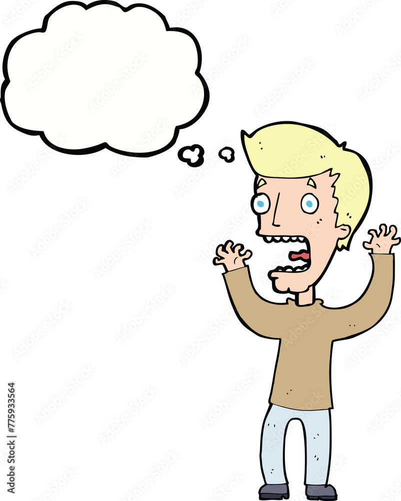 cartoon frightened man with thought bubble cartoon frightened man with thought bubble