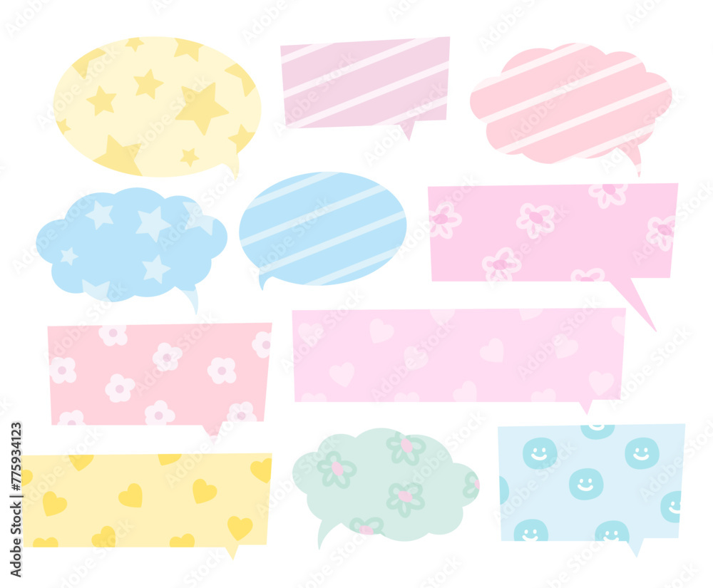 Pastel text bubbles for cartoon, comic, marketing, communications, sticker, decoration, social media post, print, ad template, manga, messages, card Pastel text bubbles for cartoon, comic, marketing, communications, sticker, decoration, social media post, print, ad template, manga, messages, card