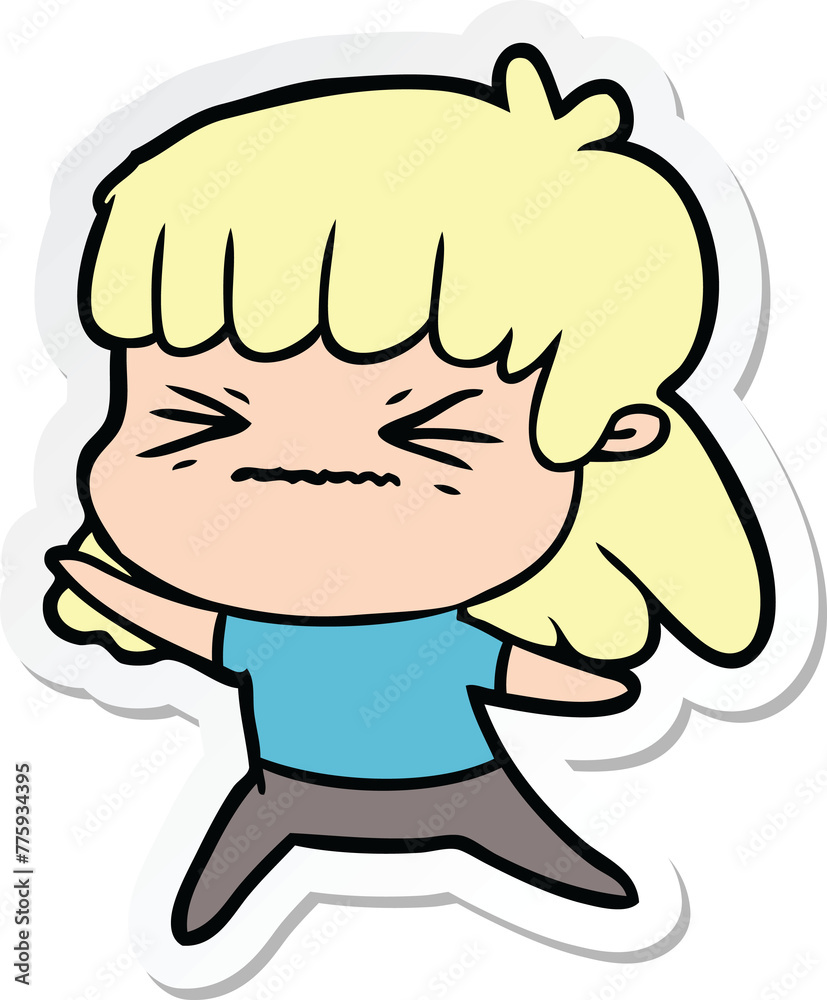 sticker of a cartoon angry girl sticker of a cartoon angry girl