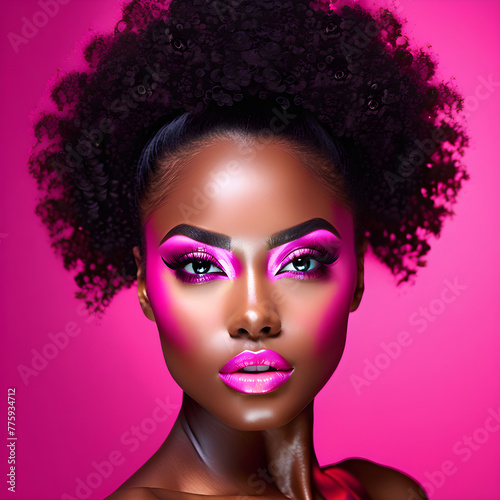 Gorgeous Black Women Against Pink Background(Generative AI)