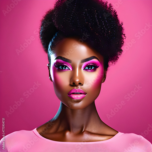 Gorgeous Black Women Against Pink Background(Generative AI)