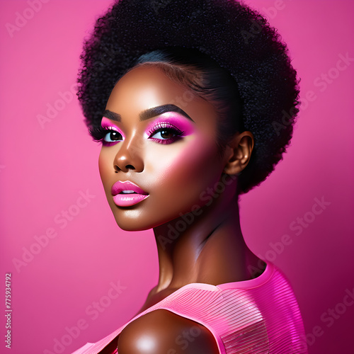 Gorgeous Black Women Against Pink Background(Generative AI)