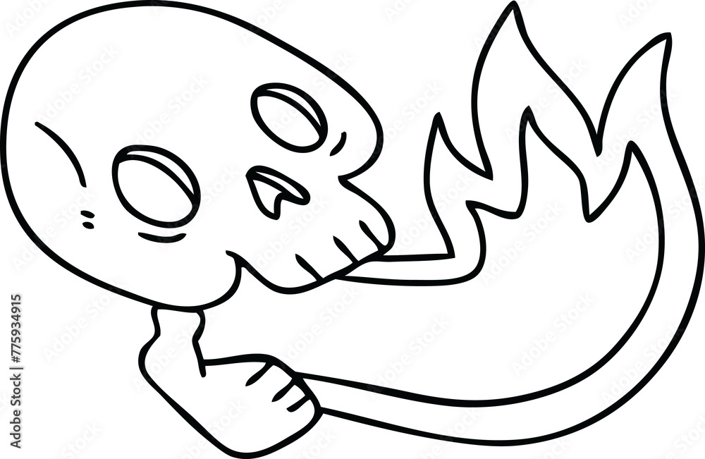 fire breathing line drawing quirky cartoon skull fire breathing line drawing quirky cartoon skull
