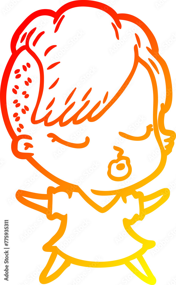 warm gradient line drawing of a cartoon pretty hipster girl warm gradient line drawing of a cartoon pretty hipster girl
