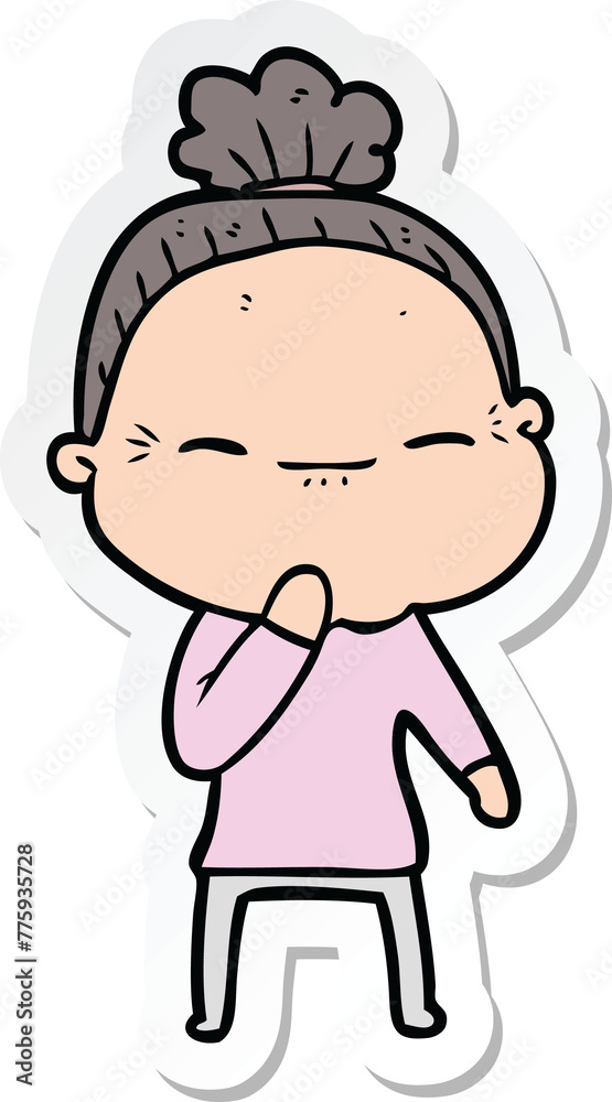 sticker of a cartoon peaceful old woman sticker of a cartoon peaceful old woman