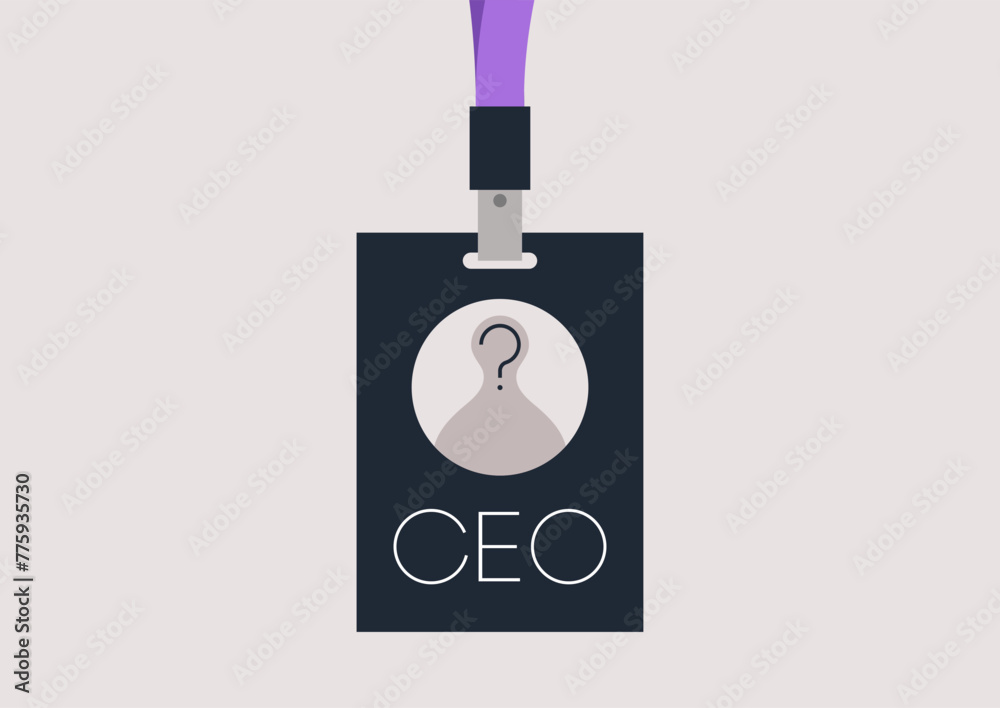 CEO Position Awaits Its Match Amid Hiring process, A lanyard with a question mark symbolizing the search for a new corporate leader CEO Position Awaits Its Match Amid Hiring process, A lanyard with a question mark symbolizing the search for a new corporate leader