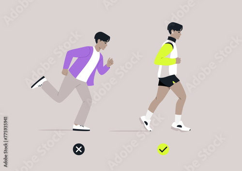 Perfecting the Run, Correct Jogging Technique Demonstration, A side-by-side comparison of proper and improper running movements